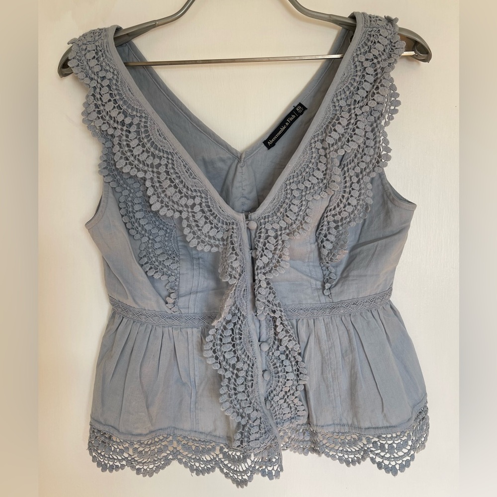 Abercrombie Dusty Blue peplum sleeveless top